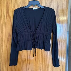 Moa Moa Black Ribbed Long Sleeve Top